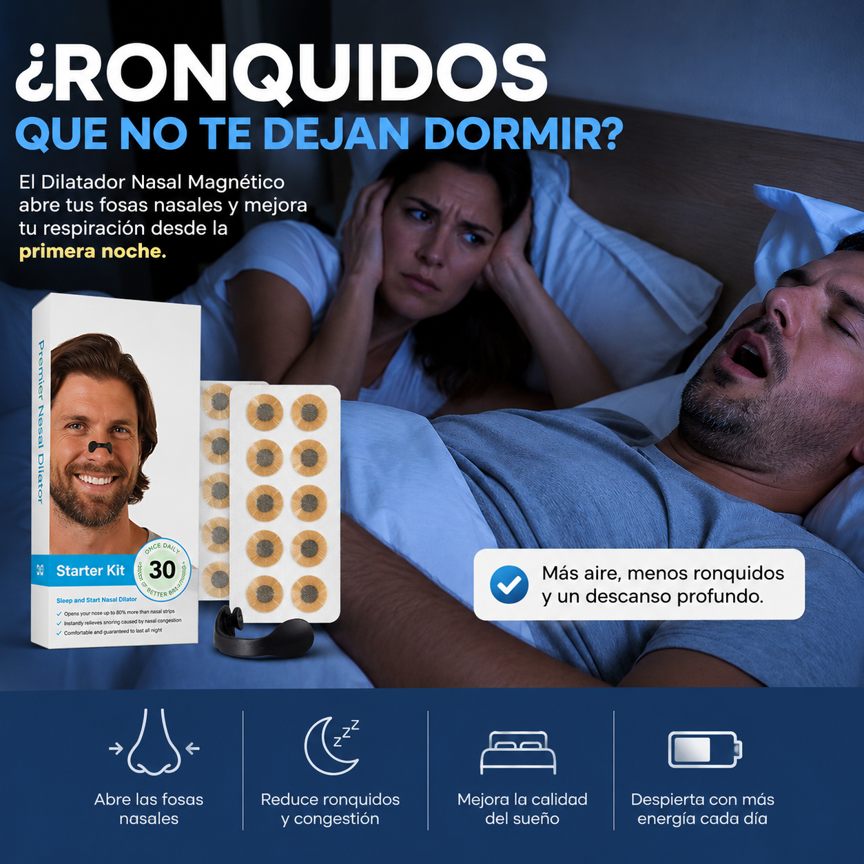 ¡Hasta 60 Noches de Descanso! AirFlow™ – Dilatador Nasal Magnético para Respirar Mejor Mientras Duermes