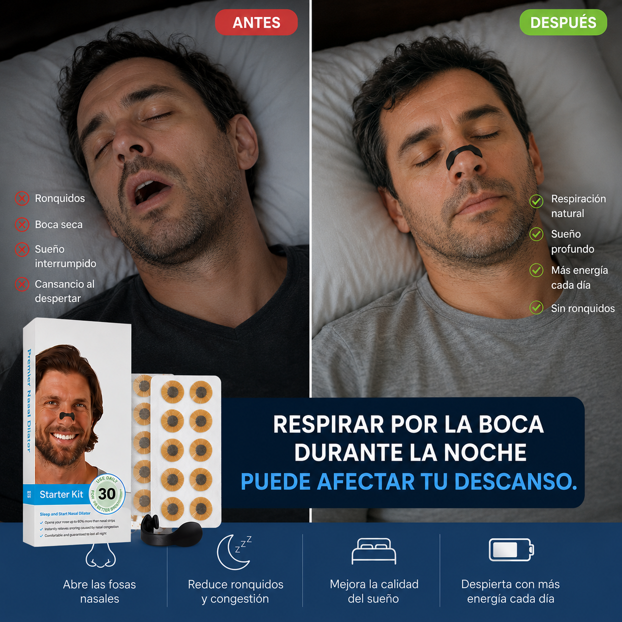 ¡Hasta 60 Noches de Descanso! AirFlow™ – Dilatador Nasal Magnético para Respirar Mejor Mientras Duermes