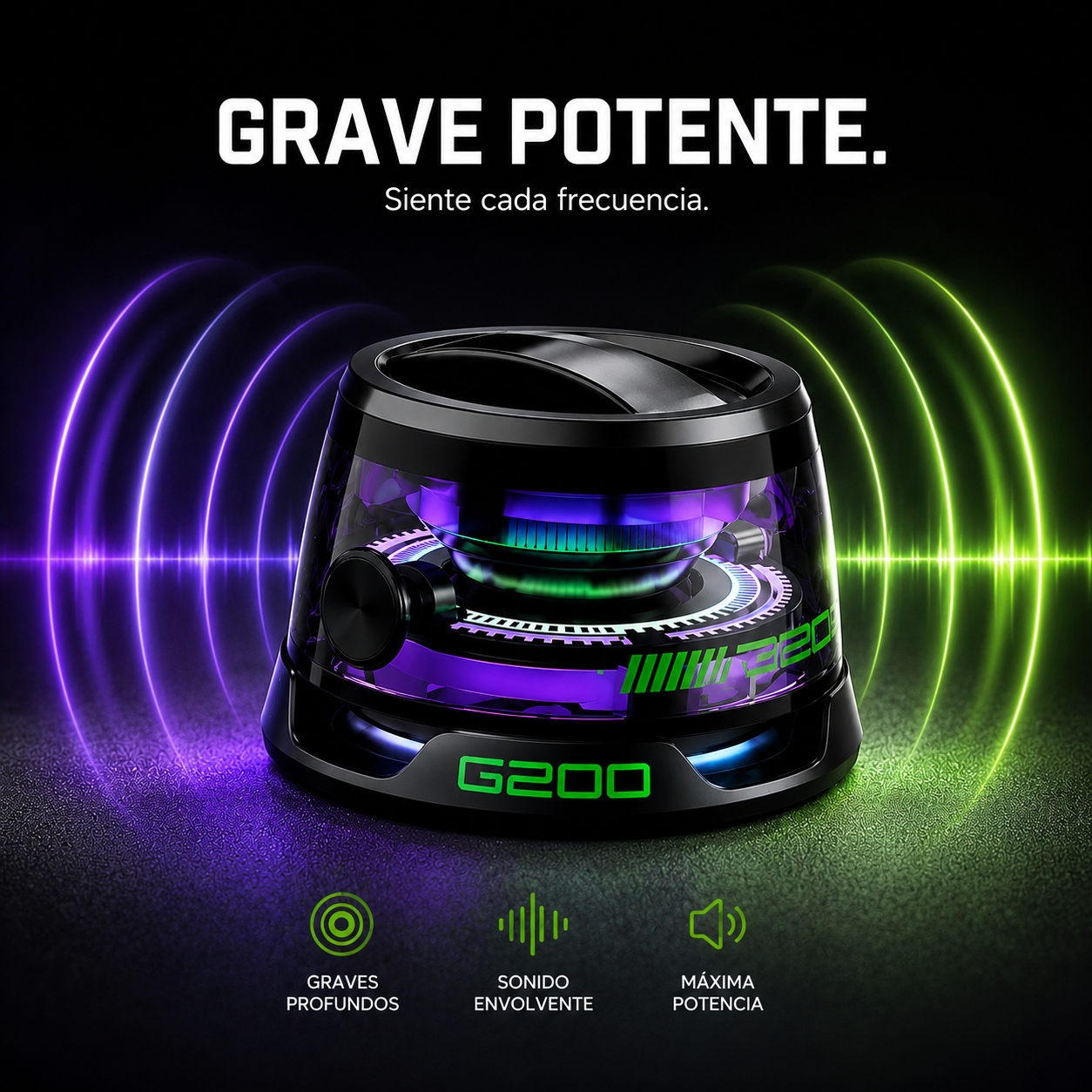 Altavoz Bluetooth 5.3™ Magnético con Luces G200 – Sonido Potente en la Palma de tu Mano
