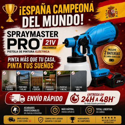 SprayMaster PRO™ — Pistola de Pintura Eléctrica Inalámbrica 21V | 2 Baterías Incluidas