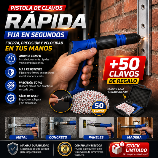 Pistola de Clavos Rápida™  Fija en Segundos + 50 Clavos de Regalo  Stock Limitado