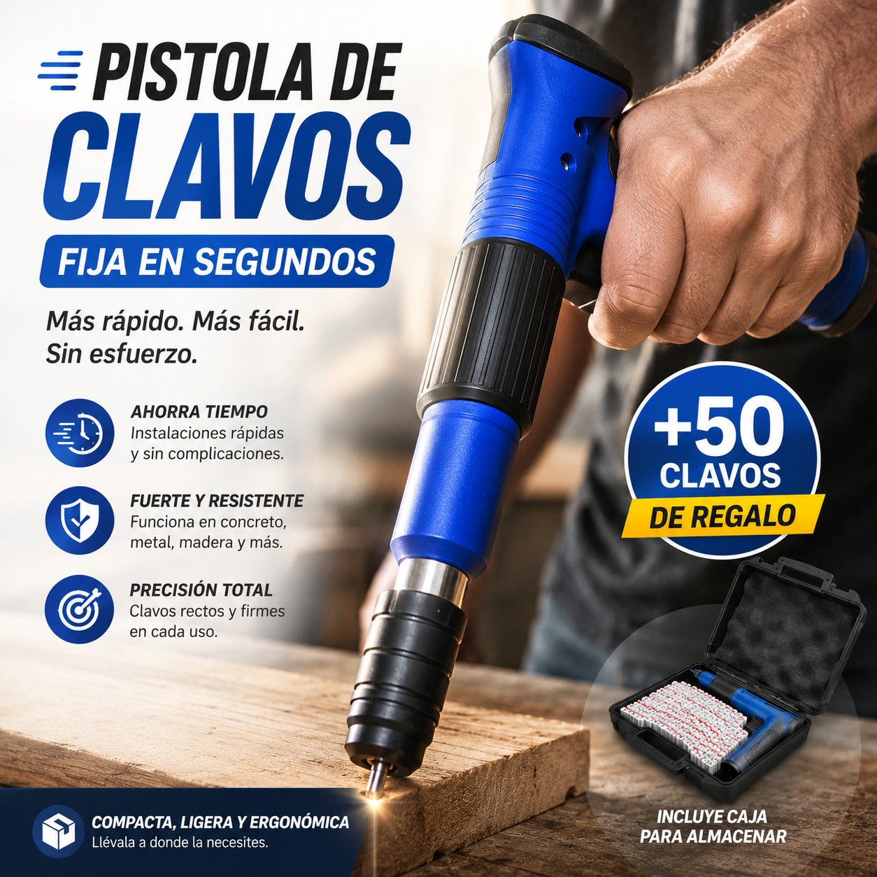 Pistola de Clavos Rápida™  Fija en Segundos + 50 Clavos de Regalo  Stock Limitado